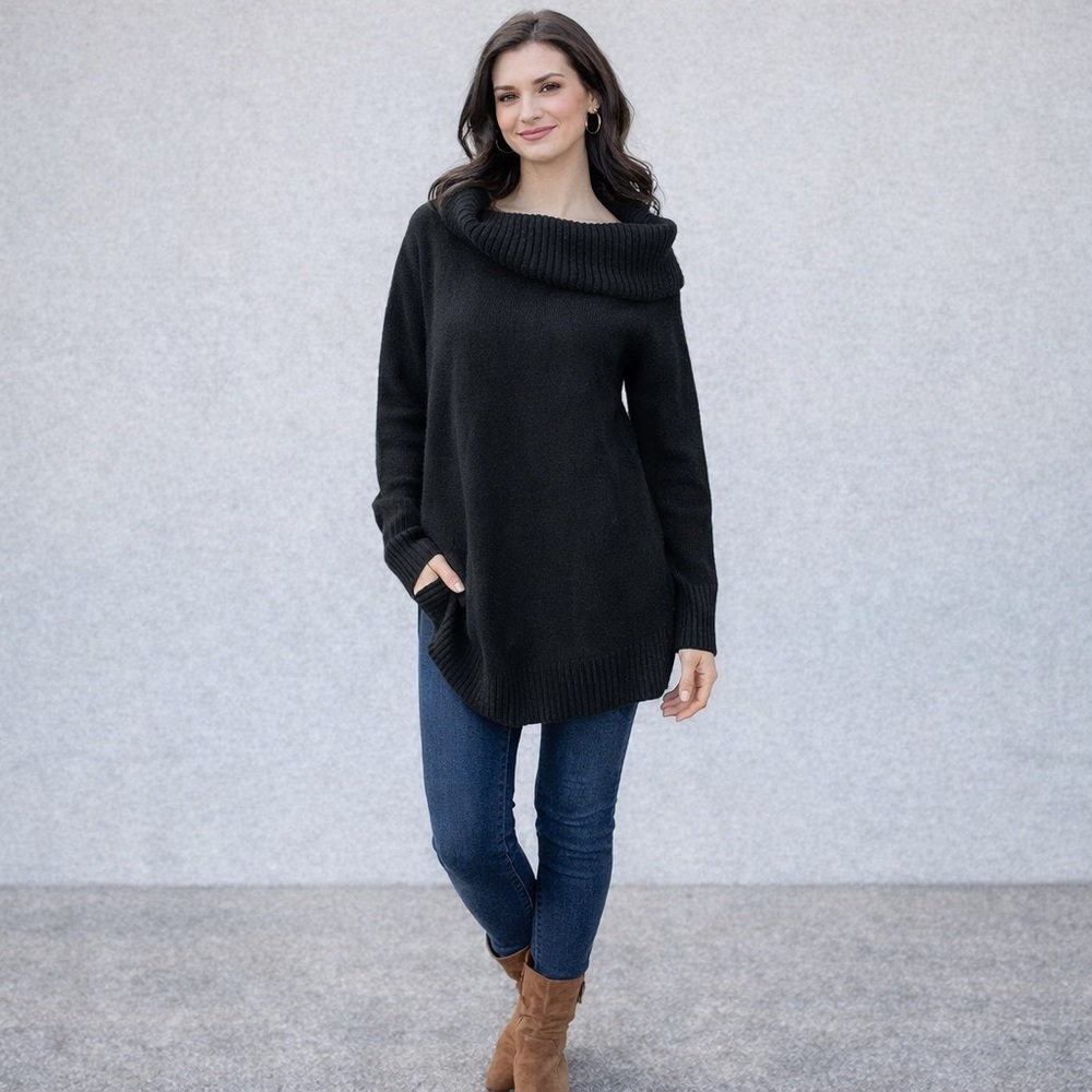GRLFRND THICK SWEATER FOLDOVER NECK BLACK SIZE SMALL EUC SHIMMER SPARKLE
